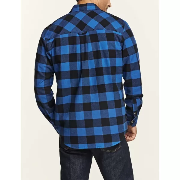 CQR Mens All Cotton Flannel Shirt Long Sleeve Casual Button Up Plaid Shirt Brushed Soft Outdoor ShirtsPlaid Classic Blue