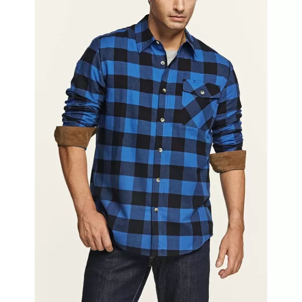 CQR Mens All Cotton Flannel Shirt Long Sleeve Casual Button Up Plaid Shirt Brushed Soft Outdoor ShirtsPlaid Classic Blue