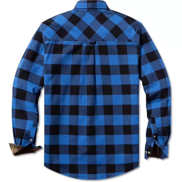 CQR Mens All Cotton Flannel Shirt Long Sleeve Casual Button Up Plaid Shirt Brushed Soft Outdoor ShirtsPlaid Classic Blue