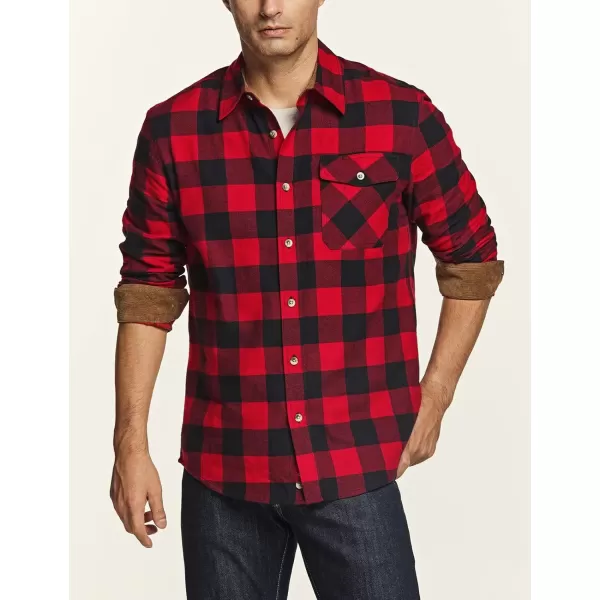 CQR Mens All Cotton Flannel Shirt Long Sleeve Casual Button Up Plaid Shirt Brushed Soft Outdoor ShirtsPlaid Classic Red