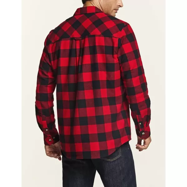 CQR Mens All Cotton Flannel Shirt Long Sleeve Casual Button Up Plaid Shirt Brushed Soft Outdoor ShirtsPlaid Classic Red