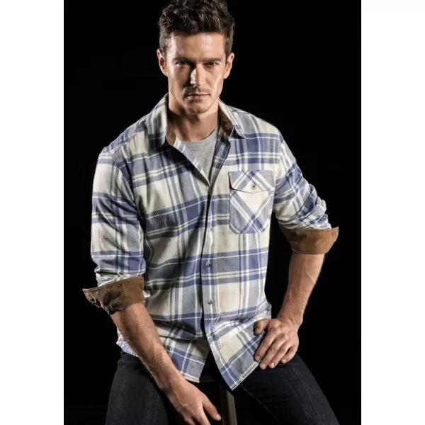 CQR Mens All Cotton Flannel Shirt Long Sleeve Casual Button Up Plaid Shirt Brushed Soft Outdoor ShirtsPlaid Cream Blue