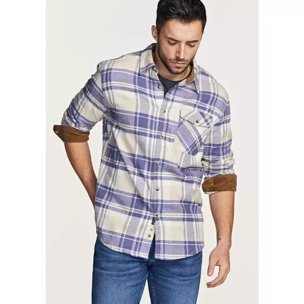 CQR Mens All Cotton Flannel Shirt Long Sleeve Casual Button Up Plaid Shirt Brushed Soft Outdoor ShirtsPlaid Cream Blue