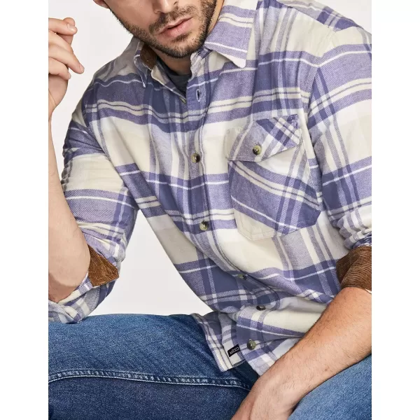 CQR Mens All Cotton Flannel Shirt Long Sleeve Casual Button Up Plaid Shirt Brushed Soft Outdoor ShirtsPlaid Cream Blue