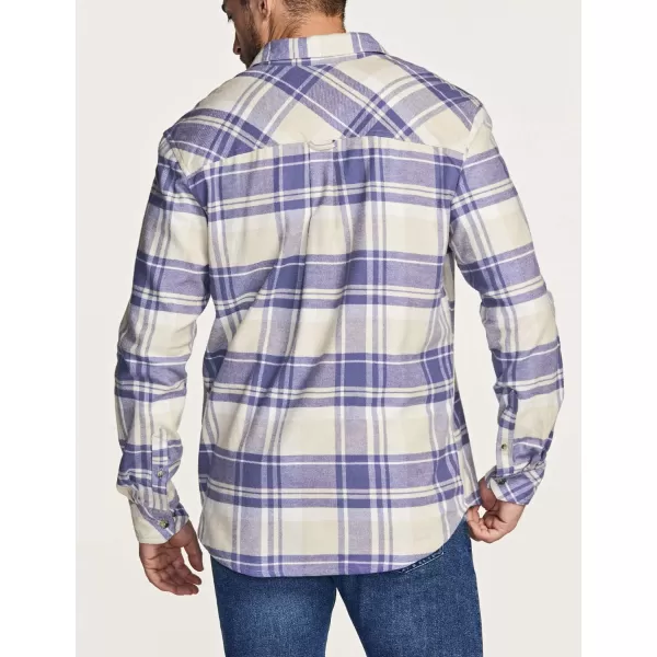 CQR Mens All Cotton Flannel Shirt Long Sleeve Casual Button Up Plaid Shirt Brushed Soft Outdoor ShirtsPlaid Cream Blue