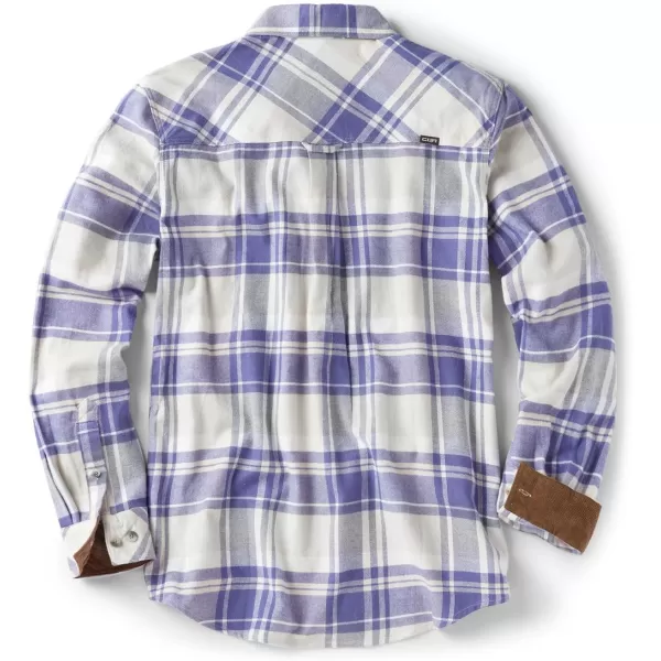 CQR Mens All Cotton Flannel Shirt Long Sleeve Casual Button Up Plaid Shirt Brushed Soft Outdoor ShirtsPlaid Cream Blue