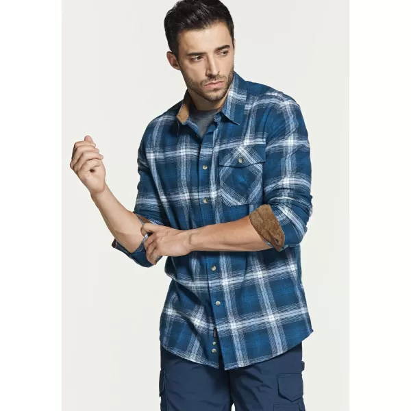 CQR Mens All Cotton Flannel Shirt Long Sleeve Casual Button Up Plaid Shirt Brushed Soft Outdoor ShirtsPlaid Deep Ocean