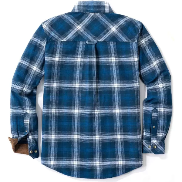 CQR Mens All Cotton Flannel Shirt Long Sleeve Casual Button Up Plaid Shirt Brushed Soft Outdoor ShirtsPlaid Deep Ocean