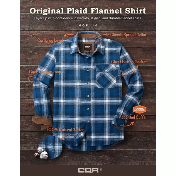 CQR Mens All Cotton Flannel Shirt Long Sleeve Casual Button Up Plaid Shirt Brushed Soft Outdoor ShirtsPlaid Deep Ocean