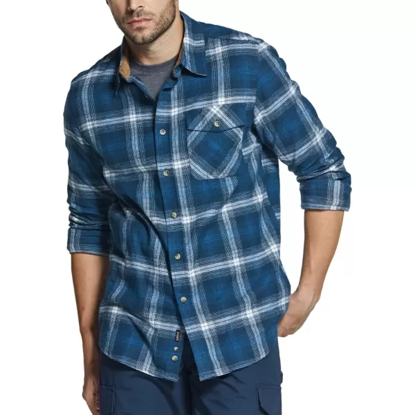 CQR Mens All Cotton Flannel Shirt Long Sleeve Casual Button Up Plaid Shirt Brushed Soft Outdoor ShirtsPlaid Deep Ocean