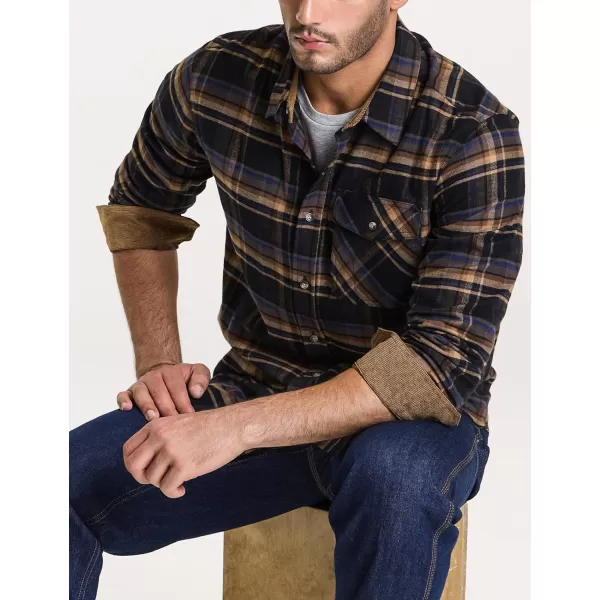 CQR Mens All Cotton Flannel Shirt Long Sleeve Casual Button Up Plaid Shirt Brushed Soft Outdoor ShirtsPlaid Fossil Rock