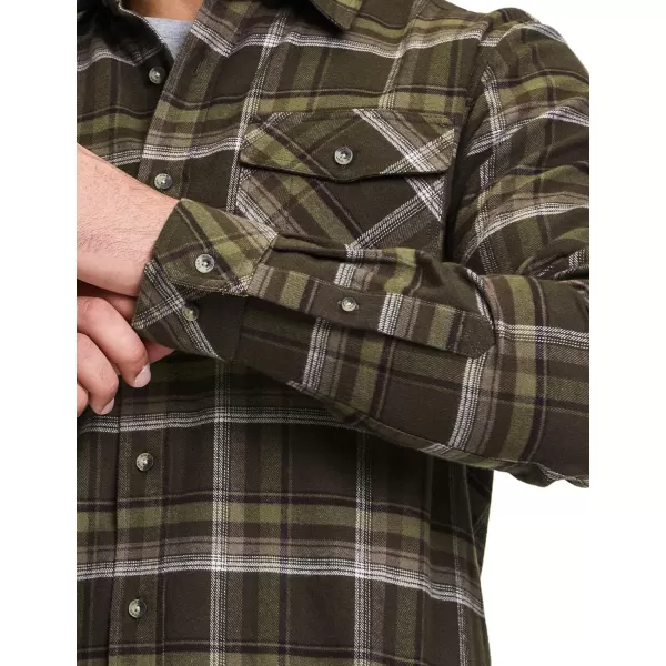 CQR Mens All Cotton Flannel Shirt Long Sleeve Casual Button Up Plaid Shirt Brushed Soft Outdoor ShirtsPlaid Hickory Green