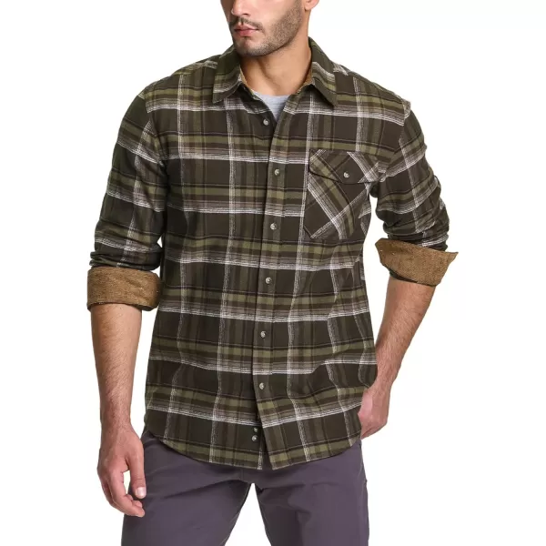 CQR Mens All Cotton Flannel Shirt Long Sleeve Casual Button Up Plaid Shirt Brushed Soft Outdoor ShirtsPlaid Hickory Green