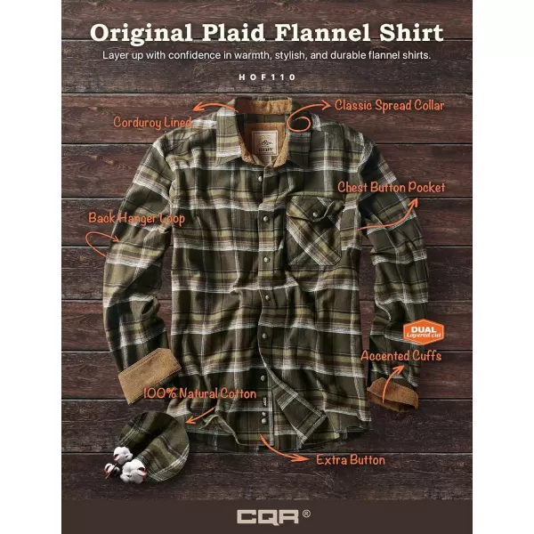 CQR Mens All Cotton Flannel Shirt Long Sleeve Casual Button Up Plaid Shirt Brushed Soft Outdoor ShirtsPlaid Hickory Green