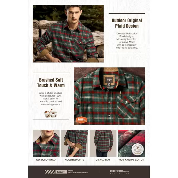 CQR Mens All Cotton Flannel Shirt Long Sleeve Casual Button Up Plaid Shirt Brushed Soft Outdoor ShirtsPlaid Holiday Mood