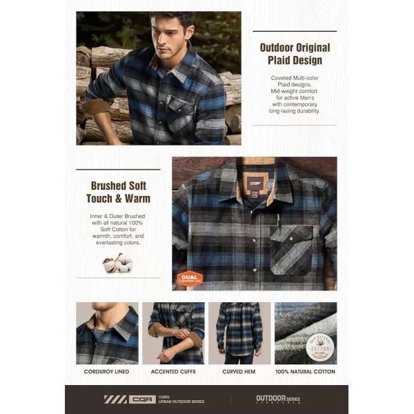 CQR Mens All Cotton Flannel Shirt Long Sleeve Casual Button Up Plaid Shirt Brushed Soft Outdoor ShirtsPlaid Night Sky