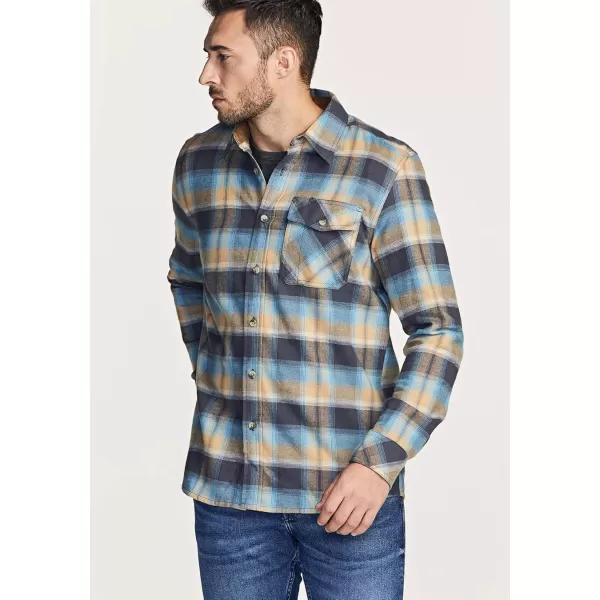 CQR Mens All Cotton Flannel Shirt Long Sleeve Casual Button Up Plaid Shirt Brushed Soft Outdoor ShirtsPlaid Ocean Sand