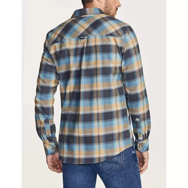 CQR Mens All Cotton Flannel Shirt Long Sleeve Casual Button Up Plaid Shirt Brushed Soft Outdoor ShirtsPlaid Ocean Sand