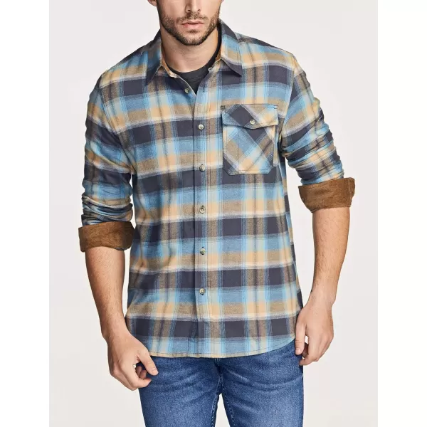 CQR Mens All Cotton Flannel Shirt Long Sleeve Casual Button Up Plaid Shirt Brushed Soft Outdoor ShirtsPlaid Ocean Sand