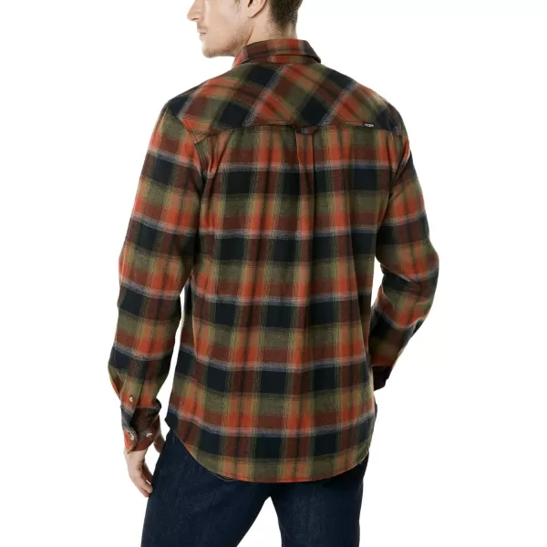 CQR Mens All Cotton Flannel Shirt Long Sleeve Casual Button Up Plaid Shirt Brushed Soft Outdoor ShirtsPlaid Orange Rust