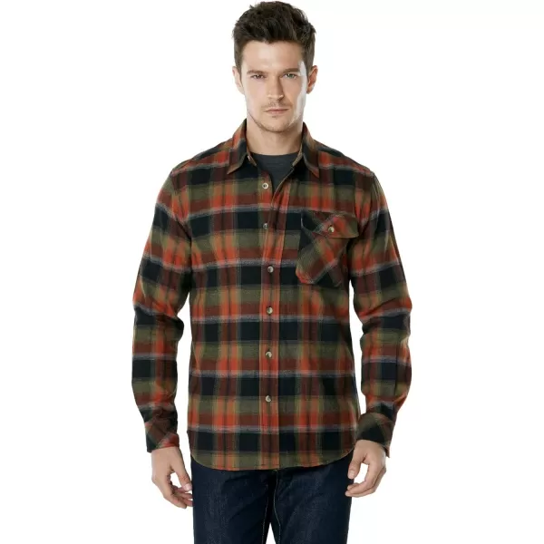 CQR Mens All Cotton Flannel Shirt Long Sleeve Casual Button Up Plaid Shirt Brushed Soft Outdoor ShirtsPlaid Orange Rust