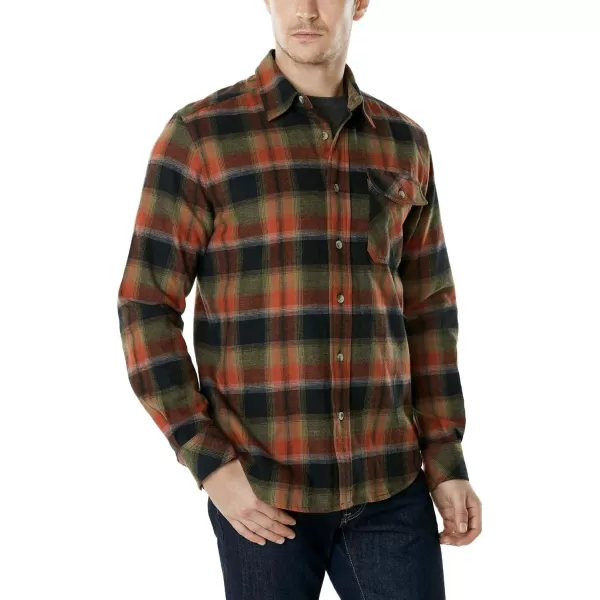 CQR Mens All Cotton Flannel Shirt Long Sleeve Casual Button Up Plaid Shirt Brushed Soft Outdoor ShirtsPlaid Orange Rust