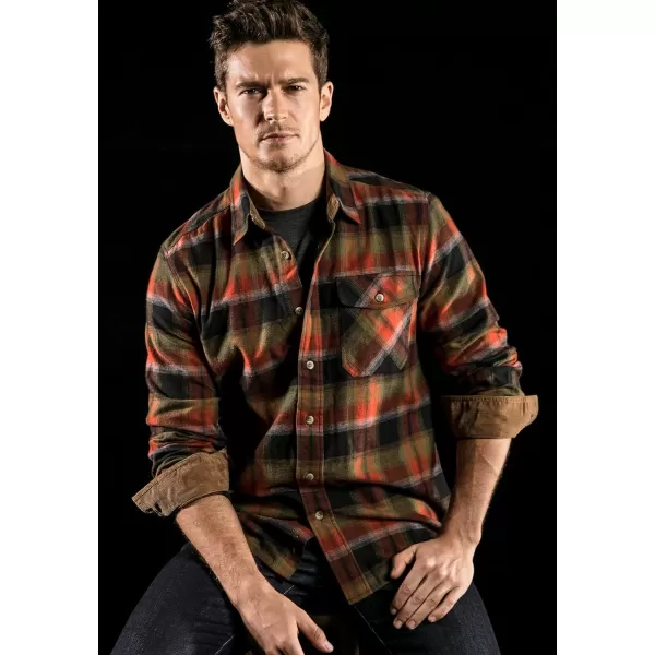 CQR Mens All Cotton Flannel Shirt Long Sleeve Casual Button Up Plaid Shirt Brushed Soft Outdoor ShirtsPlaid Orange Rust