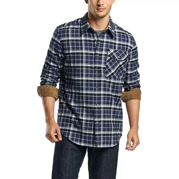 CQR Mens All Cotton Flannel Shirt Long Sleeve Casual Button Up Plaid Shirt Brushed Soft Outdoor ShirtsPlaid Prussian Blue