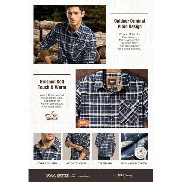 CQR Mens All Cotton Flannel Shirt Long Sleeve Casual Button Up Plaid Shirt Brushed Soft Outdoor ShirtsPlaid Prussian Blue