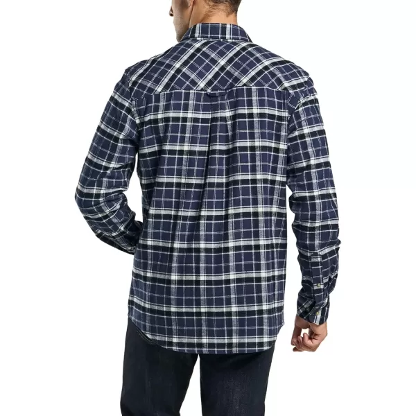 CQR Mens All Cotton Flannel Shirt Long Sleeve Casual Button Up Plaid Shirt Brushed Soft Outdoor ShirtsPlaid Prussian Blue