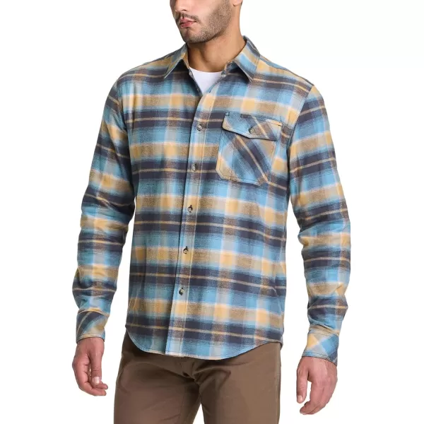 CQR Mens All Cotton Flannel Shirt Long Sleeve Casual Button Up Plaid Shirt Brushed Soft Outdoor ShirtsPlaid Seashore