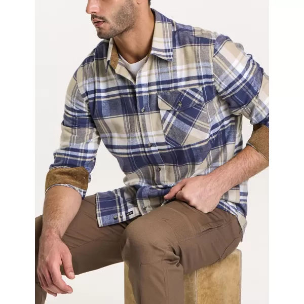 CQR Mens All Cotton Flannel Shirt Long Sleeve Casual Button Up Plaid Shirt Brushed Soft Outdoor ShirtsPlaid Sedimentary Blue