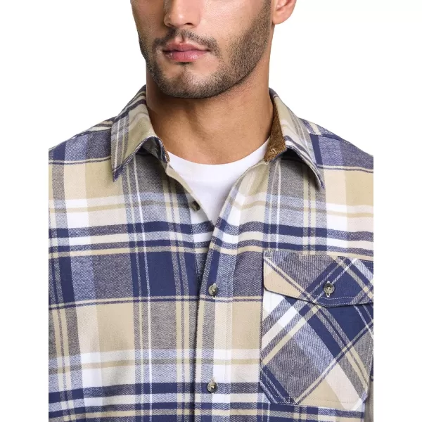 CQR Mens All Cotton Flannel Shirt Long Sleeve Casual Button Up Plaid Shirt Brushed Soft Outdoor ShirtsPlaid Sedimentary Blue