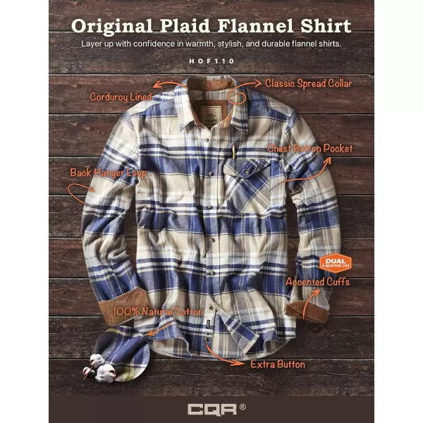 CQR Mens All Cotton Flannel Shirt Long Sleeve Casual Button Up Plaid Shirt Brushed Soft Outdoor ShirtsPlaid Sedimentary Blue