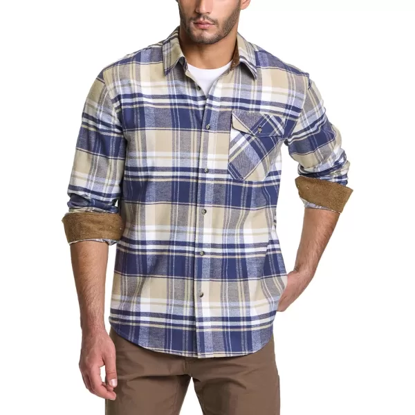 CQR Mens All Cotton Flannel Shirt Long Sleeve Casual Button Up Plaid Shirt Brushed Soft Outdoor ShirtsPlaid Sedimentary Blue