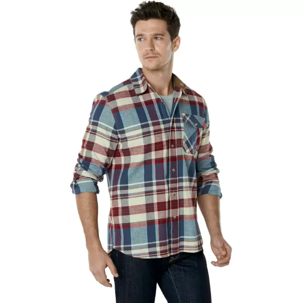 CQR Mens All Cotton Flannel Shirt Long Sleeve Casual Button Up Plaid Shirt Brushed Soft Outdoor ShirtsPlaid Vintage Wine