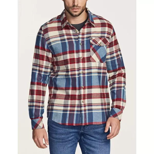 CQR Mens All Cotton Flannel Shirt Long Sleeve Casual Button Up Plaid Shirt Brushed Soft Outdoor ShirtsPlaid Vintage Wine