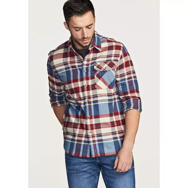 CQR Mens All Cotton Flannel Shirt Long Sleeve Casual Button Up Plaid Shirt Brushed Soft Outdoor ShirtsPlaid Vintage Wine