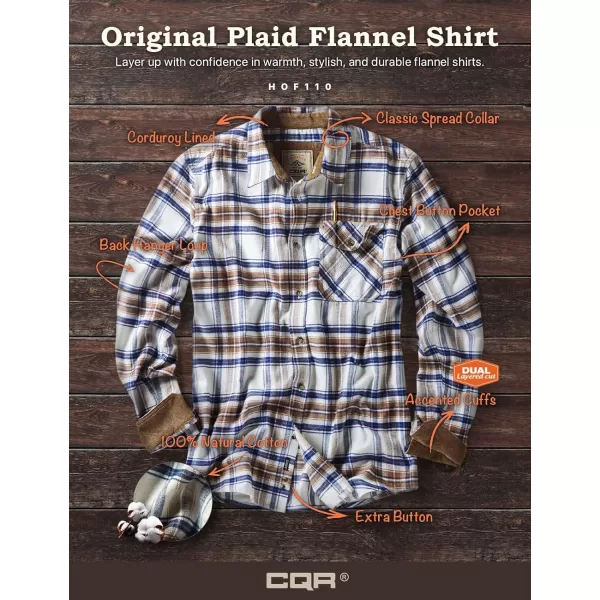 CQR Mens All Cotton Flannel Shirt Long Sleeve Casual Button Up Plaid Shirt Brushed Soft Outdoor ShirtsPlaid Wild Rice