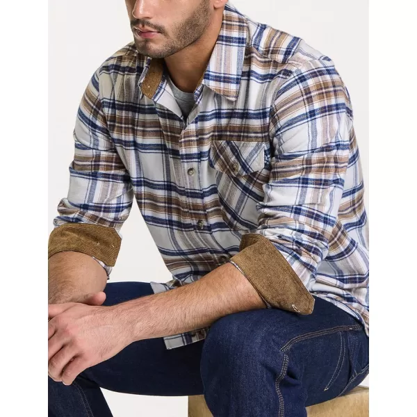 CQR Mens All Cotton Flannel Shirt Long Sleeve Casual Button Up Plaid Shirt Brushed Soft Outdoor ShirtsPlaid Wild Rice