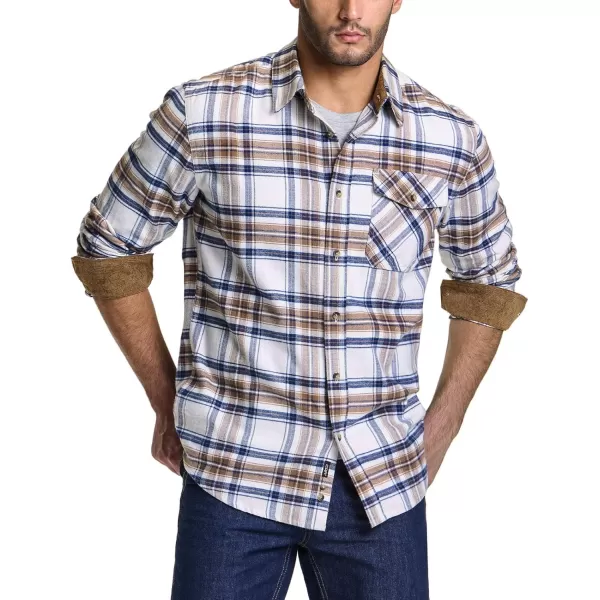 CQR Mens All Cotton Flannel Shirt Long Sleeve Casual Button Up Plaid Shirt Brushed Soft Outdoor ShirtsPlaid Wild Rice