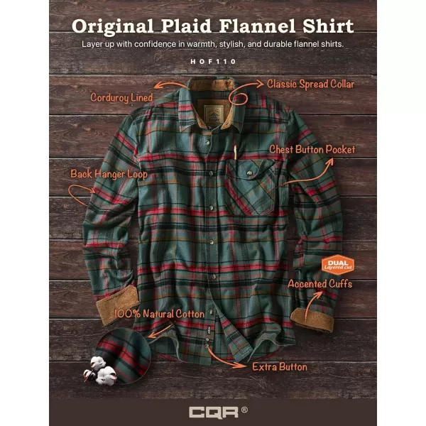 CQR Mens All Cotton Flannel Shirt Long Sleeve Casual Button Up Plaid Shirt Brushed Soft Outdoor ShirtsPlaid Woodlot