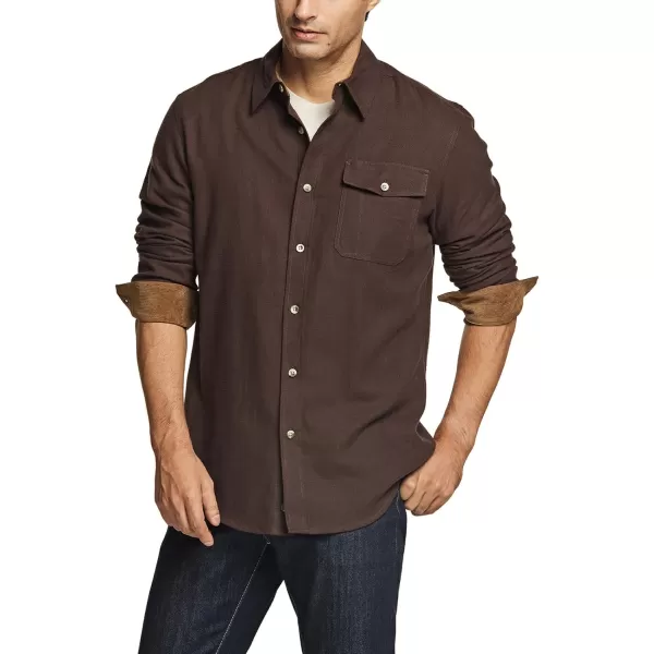 CQR Mens All Cotton Flannel Shirt Long Sleeve Casual Button Up Plaid Shirt Brushed Soft Outdoor ShirtsSolid Dark Brown