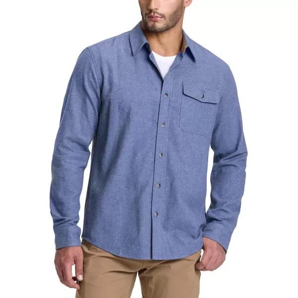 CQR Mens All Cotton Flannel Shirt Long Sleeve Casual Button Up Plaid Shirt Brushed Soft Outdoor ShirtsSolid French Blue