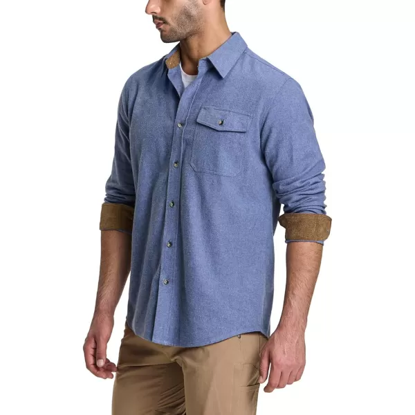 CQR Mens All Cotton Flannel Shirt Long Sleeve Casual Button Up Plaid Shirt Brushed Soft Outdoor ShirtsSolid French Blue