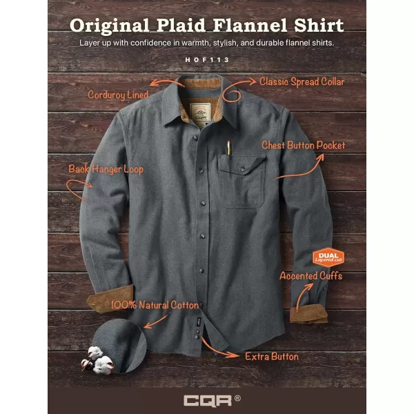 CQR Mens All Cotton Flannel Shirt Long Sleeve Casual Button Up Plaid Shirt Brushed Soft Outdoor ShirtsSolid Grey