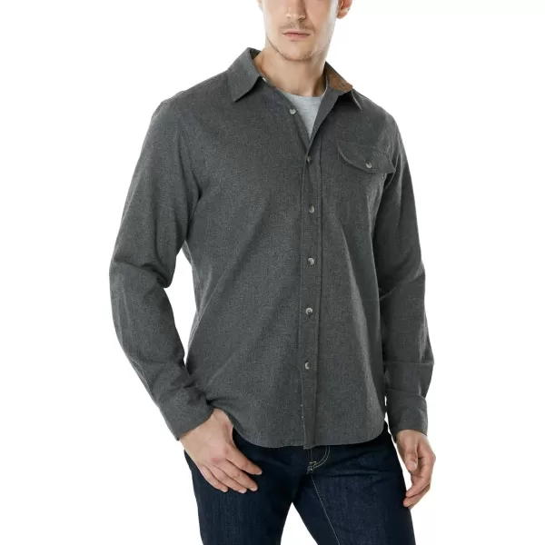 CQR Mens All Cotton Flannel Shirt Long Sleeve Casual Button Up Plaid Shirt Brushed Soft Outdoor ShirtsSolid Grey