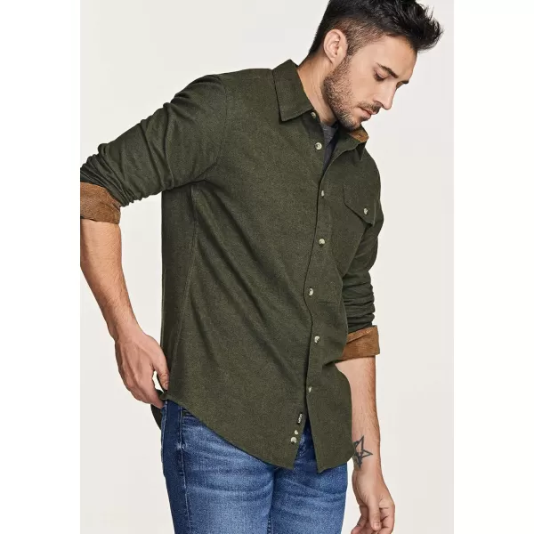 CQR Mens All Cotton Flannel Shirt Long Sleeve Casual Button Up Plaid Shirt Brushed Soft Outdoor ShirtsSolid Hunter Green