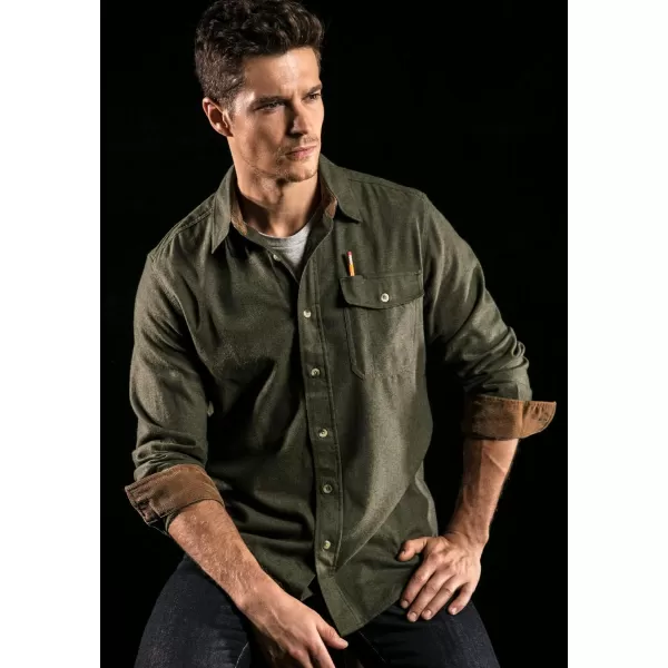 CQR Mens All Cotton Flannel Shirt Long Sleeve Casual Button Up Plaid Shirt Brushed Soft Outdoor ShirtsSolid Hunter Green