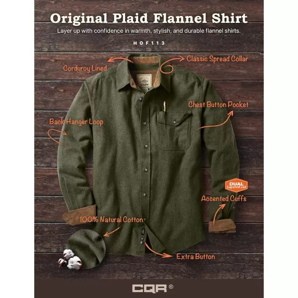 CQR Mens All Cotton Flannel Shirt Long Sleeve Casual Button Up Plaid Shirt Brushed Soft Outdoor ShirtsSolid Hunter Green